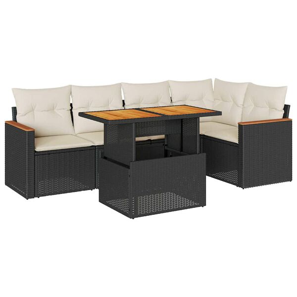 vidaXL 6-delige Loungeset met kussens poly rattan acacia zwart