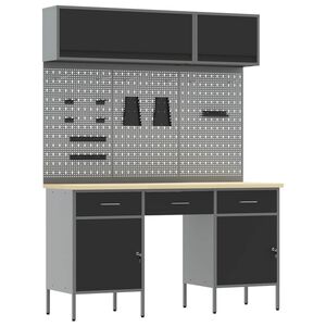 vidaXL Werkkast set 8 st Zwart Poedergecoat staal en gefabriceerd hout