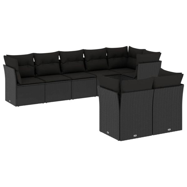 vidaXL 8-delige Loungeset met kussens poly rattan zwart