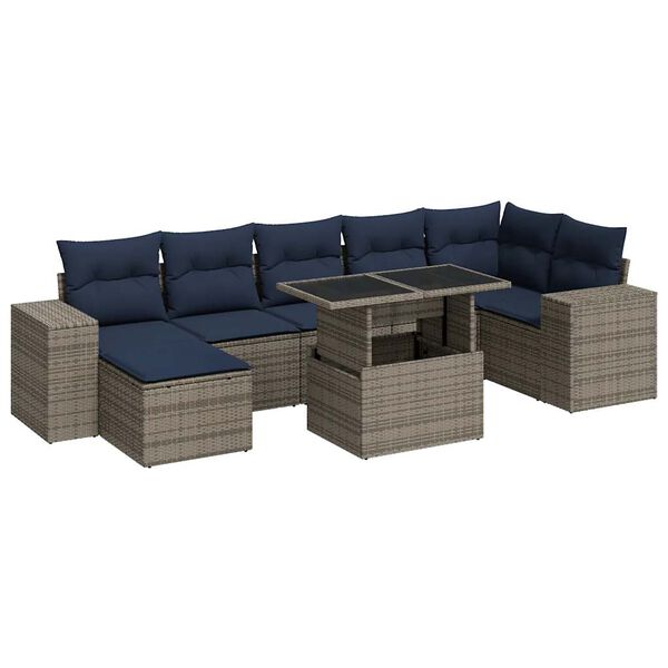 vidaXL 8-delige Loungeset met kussens poly rattan acacia grijs