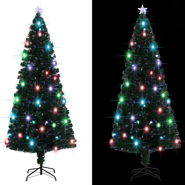 vidaXL Voorverlichte kerstboom met standaard en LED 210 cm glasvezel