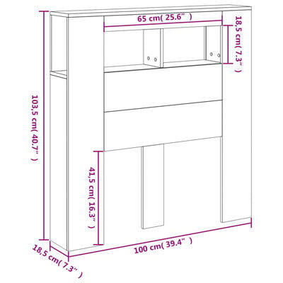 vidaXL Hoofdeinde met LED 100x18,5x103,5 cm bewerkt hout grijs sonoma