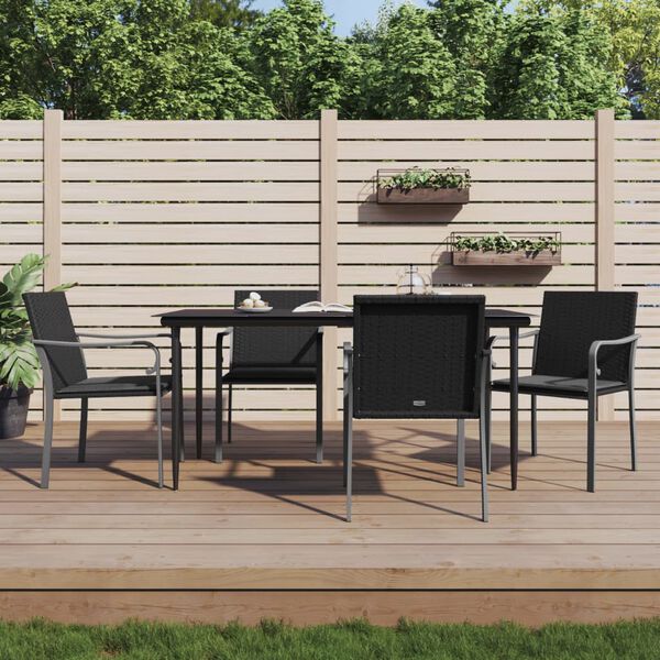vidaXL 5-delige Tuinset met kussens poly rattan en staal