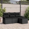 vidaXL Bankstel met kussen 4 pcs Zwart poly rattan