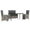vidaXL 4-delige Tuinset met kussens poly rattan grijs