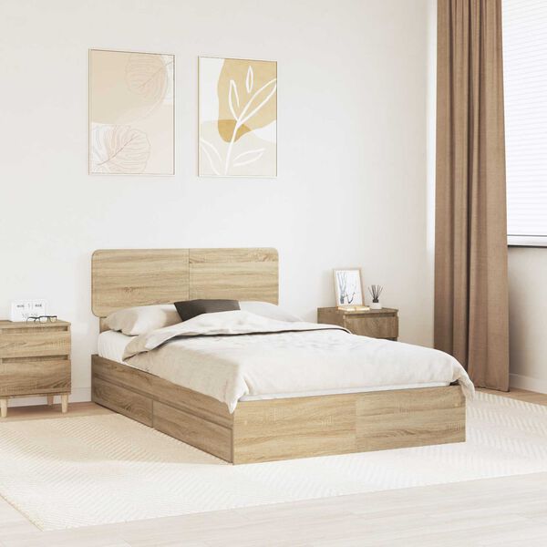 vidaXL Opslag bed met lade Sonoma Eiken 120 x 190 cm Bewerkt hout