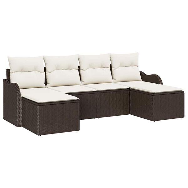 vidaXL Tuin Sofa Set met kussen 6 pcs Bruin en wit Poly riet
