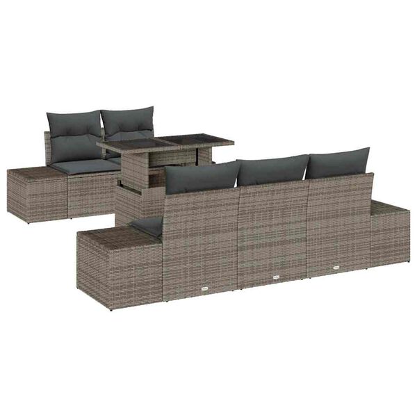 vidaXL Tuin Sofa Set 6 pcs Grijs poly rattan & Gepoedercoat staal