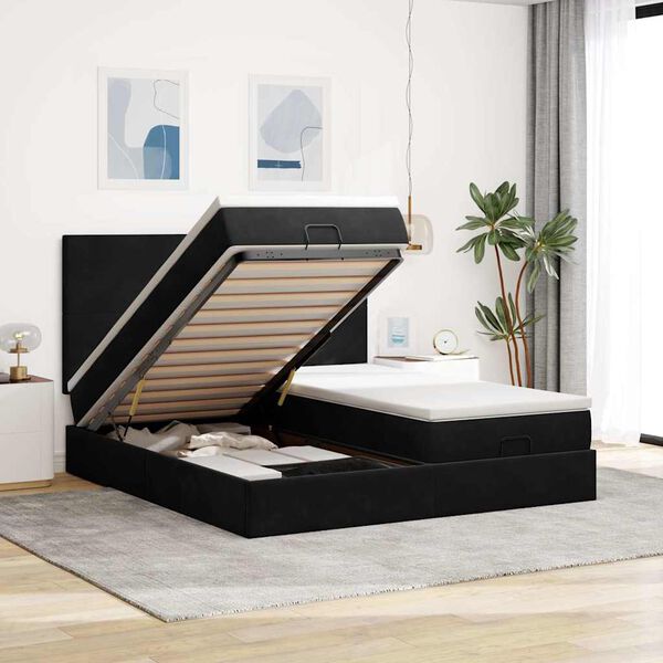 vidaXL Ottoman bed met matrassen 180x200cm fluweel zwart