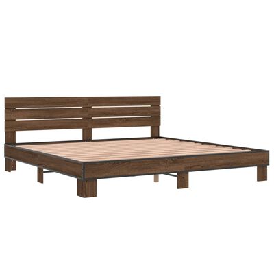 vidaXL Bedframe bewerkt hout metaal bruin eikenkleur 180x200 cm