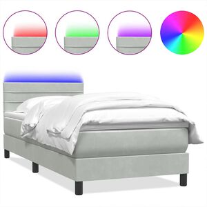 vidaXL Boxspring met matras en LED fluweel lichtgrijs 80x220 cm