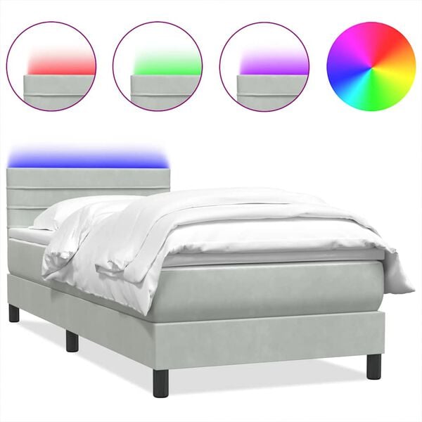 vidaXL Boxspring met matras en LED fluweel lichtgrijs 80x220 cm