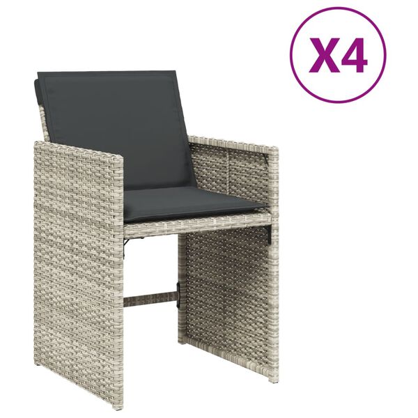 vidaXL Tuinstoelen 4 st met kussens poly rattan lichtgrijs