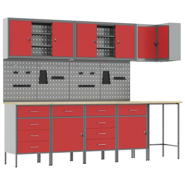vidaXL Werkkast set met lade met plank met slot 12 pcs Zwart en Grijs