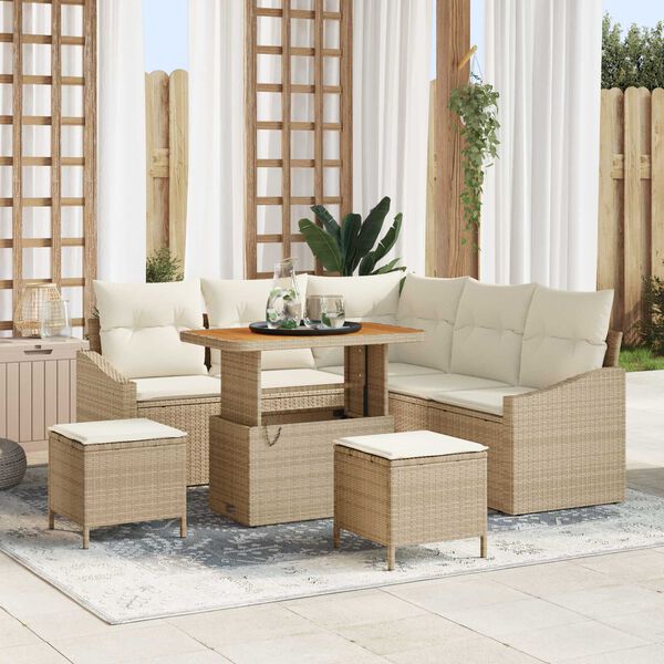 vidaXL Tuinbankenset met kussen 8 pcs Beige poly rattan