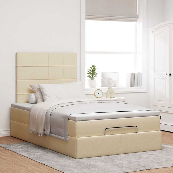 vidaXL Ottoman bed met matras en LED's 120x190cm stof crèmekleurig