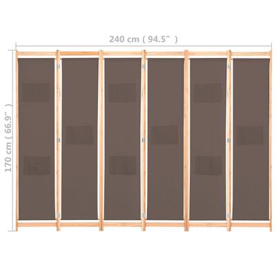 vidaXL Kamerscherm met 6 panelen 240x170x4 cm stof bruin