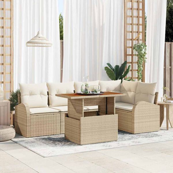 vidaXL Tuin Sofa Set met kussen 6 pcs beige en cr&egrave;mekleurig