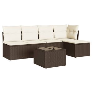 vidaXL 6-delige Loungeset met kussens poly rattan bruin