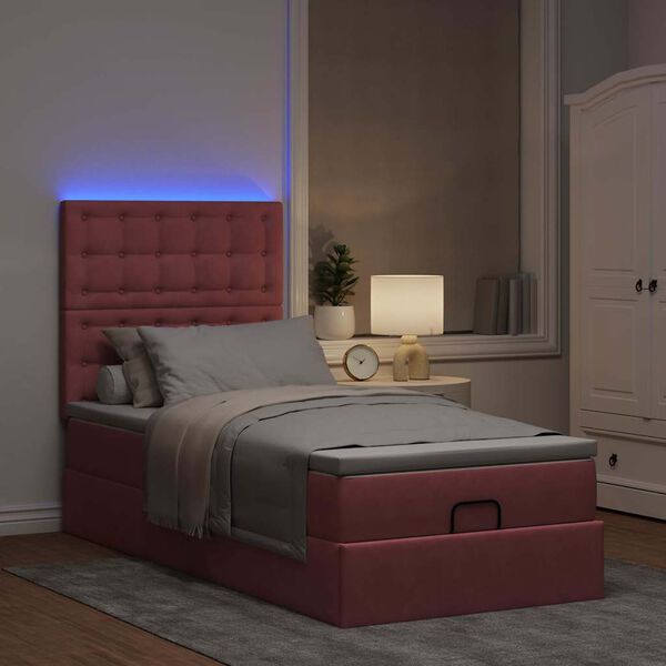 vidaXL Ottoman bed met matrassen en LED's 80x200cm fluweel roze