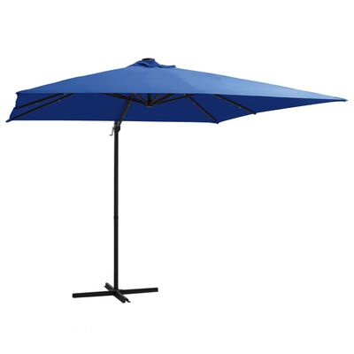 vidaXL Zweefparasol met LED en stalen paal 250x250 cm azuurblauw