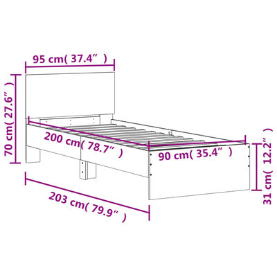 vidaXL Bedframe met hoofdeinde bewerkt hout sonoma eiken 100x200 cm