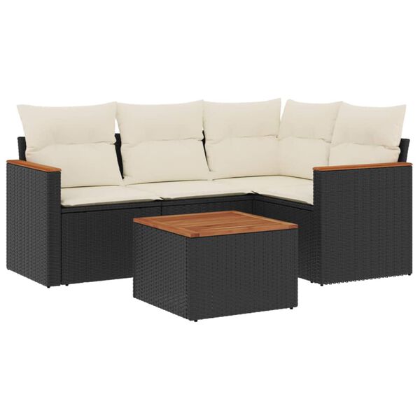 vidaXL 5-delige Loungeset met kussens poly rattan zwart