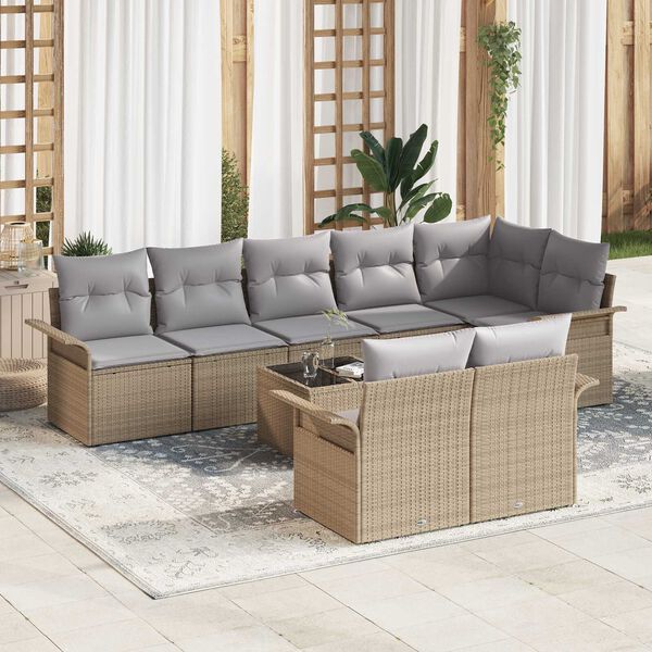 vidaXL Tuin Sofa Set met opslag 9 pcs Beige poly rattan