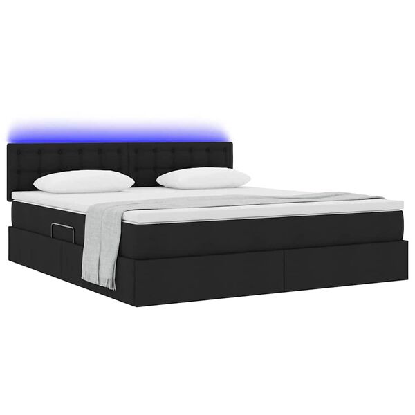 vidaXL Opbergbed met LED met matras Zwart 160 x 200 cm Polyester