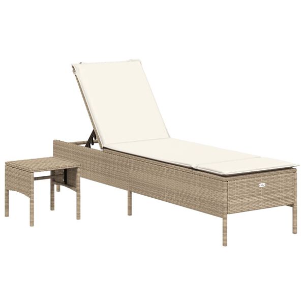 vidaXL Ligbed met tafel en kussen poly rattan beige