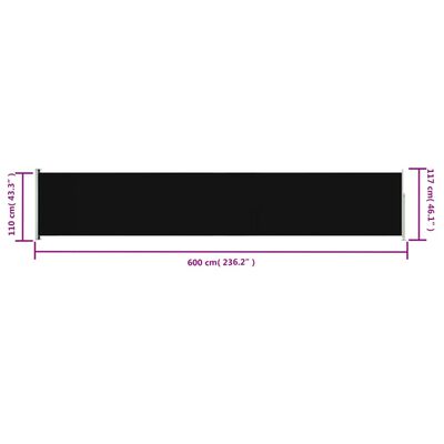 vidaXL Tuinscherm uittrekbaar 117x600 cm zwart