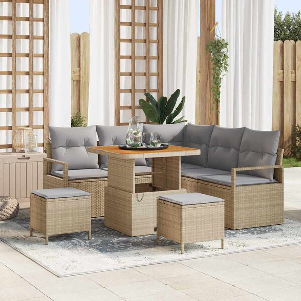 vidaXL Tuinbankenset met kussen 8 pcs Beige poly rattan