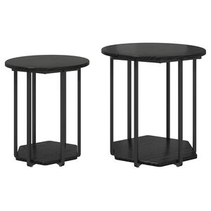 vidaXL Bijzettafelset met plank 2 pcs Zwart Eiken