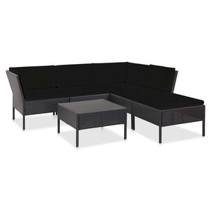 vidaXL 6-delige Loungeset met kussens poly rattan zwart