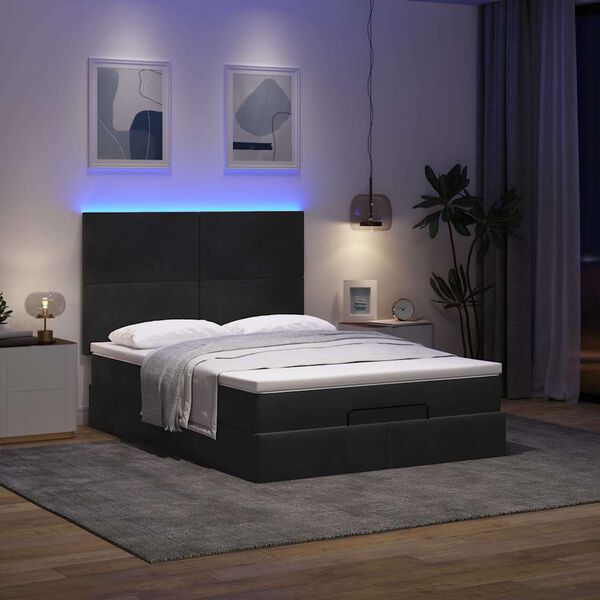 vidaXL Ottoman bed met matrassen en LED's 140x190cm fluweel zwart