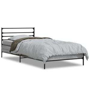 vidaXL Bedframe bewerkt hout en metaal grijs sonoma eiken 90x200 cm