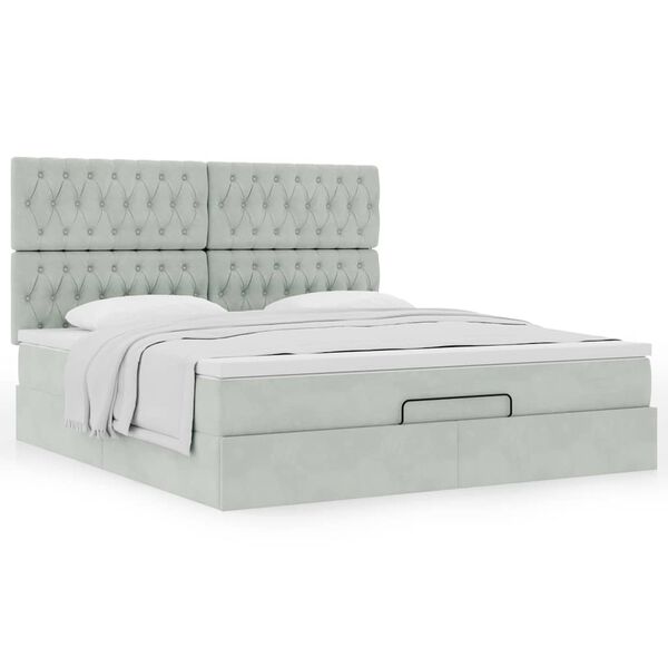 vidaXL Ottoman bed met matrassen 180x200cm fluweel lichtgrijs
