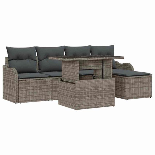 vidaXL Tuinbankenset met kussen 6 pcs Grijs Polyrattan