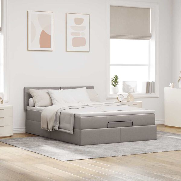 vidaXL Bed poef met matras en LED's 140x200 cm stof taupe