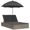 vidaXL Ligbed 2-persoons met kussens en parasol poly rattan grijs