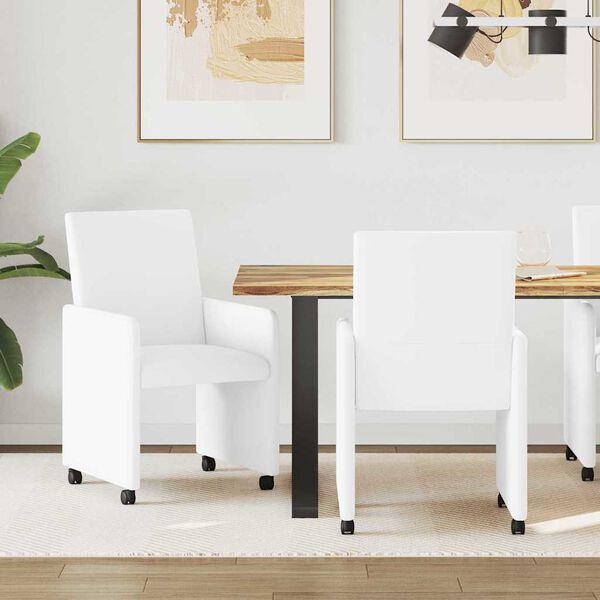 vidaXL Dining Stoelen met Wielen 2 pcs Wit 57 x 66 x 94 cm Kunstleer