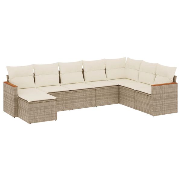 vidaXL 8-delige Loungeset met kussens poly rattan beige