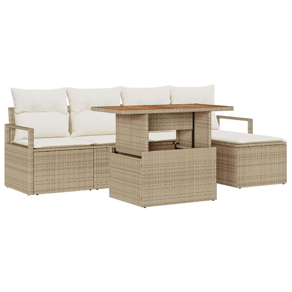 vidaXL Tuin Sofa Set met opslag 6 pcs Beige Poly riet