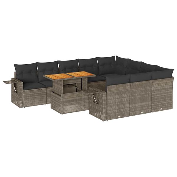 vidaXL 11-delige Loungeset met kussens poly rattan grijs