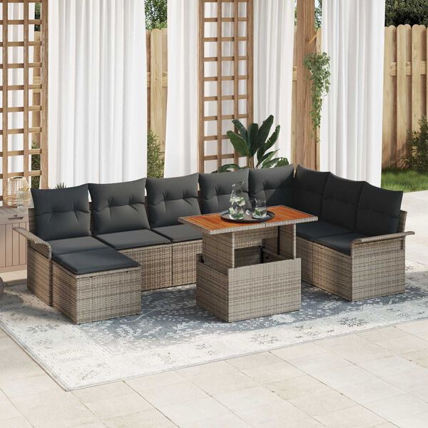 vidaXL Tuin Sofa Set met opslag 9 pcs Grijs Poly riet