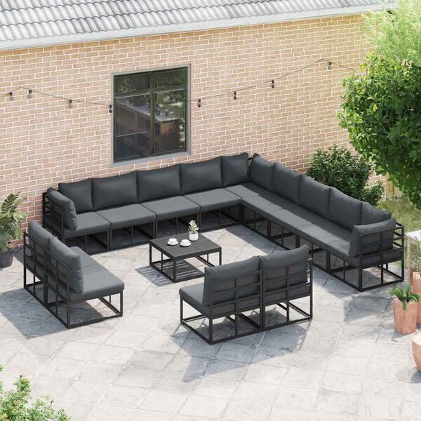 vidaXL Tuinbankenset met kussen 13 pcs Zwart Aluminium
