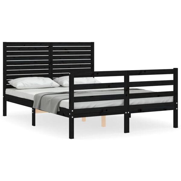 vidaXL Bedframe met hoofdbord massief hout zwart