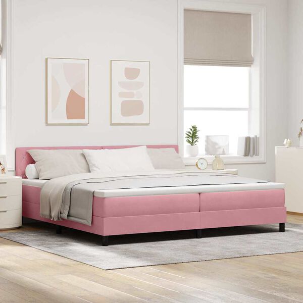vidaXL LED Box Spring Bed met matras met LED Roze 200 x 200 cm Fluweel