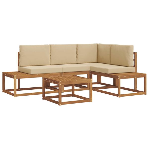 vidaXL Buiten bankenset met kussen 5 Stuk Natuurlijk en Beige