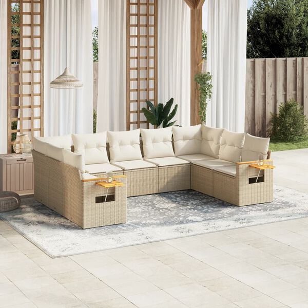 vidaXL 9-delige Loungeset met kussens poly rattan beige